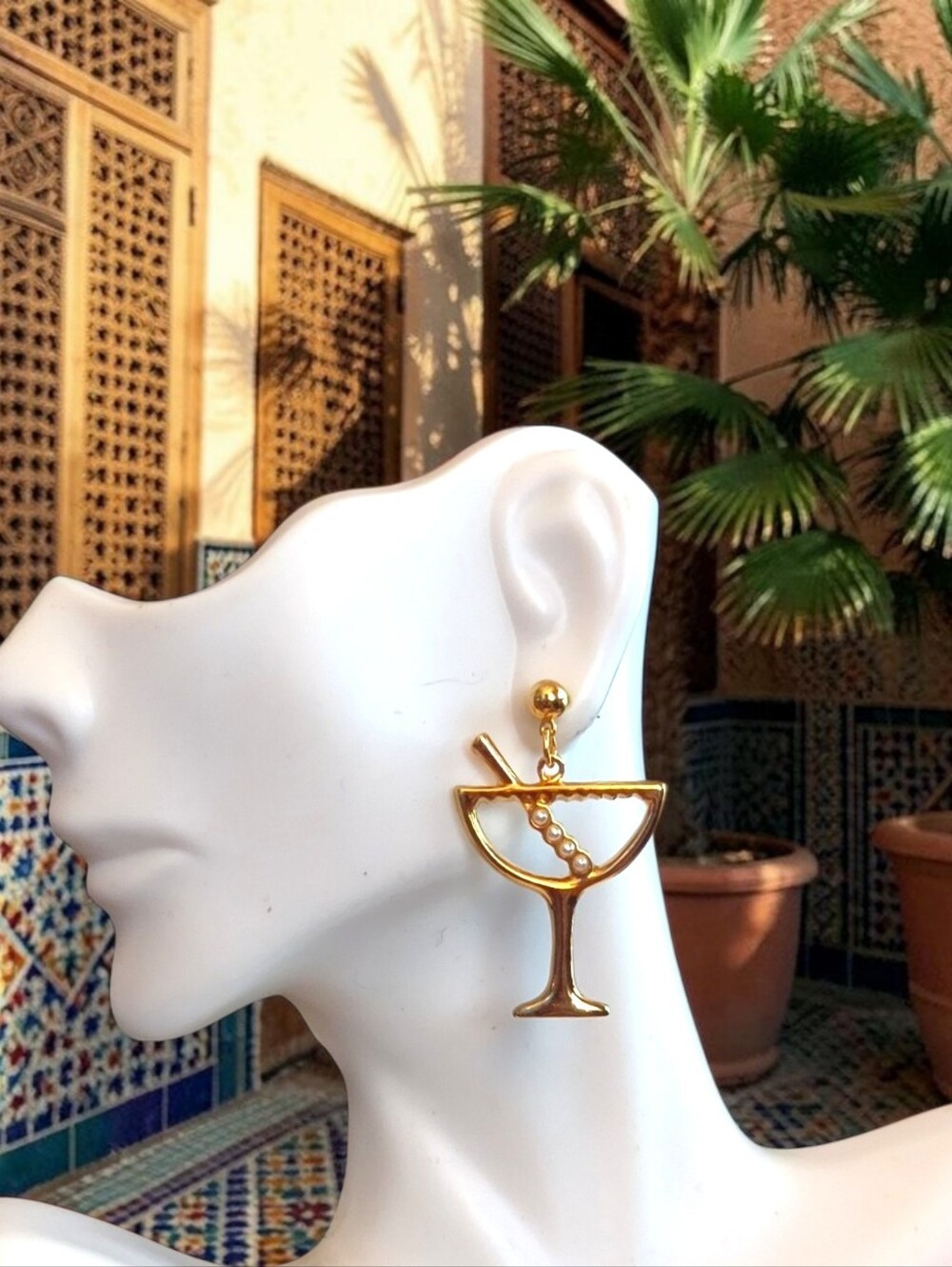 Goldtone Cocktail Glass Drop Earrings